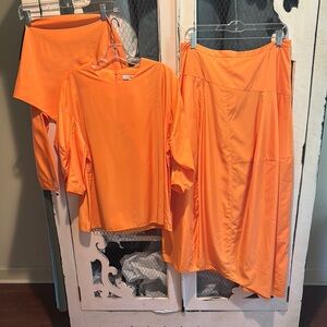 Tibi orange asymmetrical sporty nylon skirt size 10, EUC $150